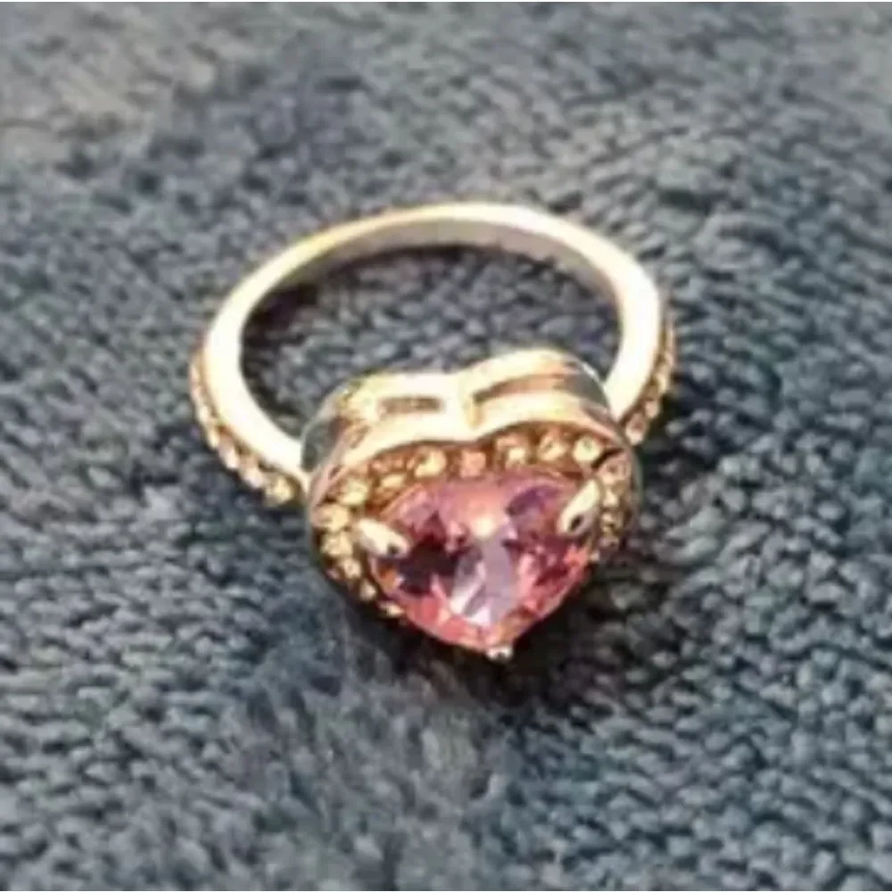 Ladies Pink Lab Created Diamond Trendy heart promise ring sz 7